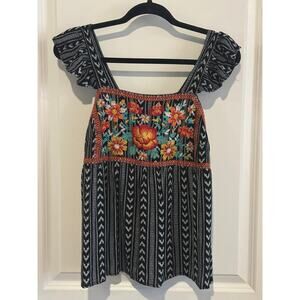 Savanna Jane Embroidered Floral Flutter Sleeve Tank Top Sz. Small